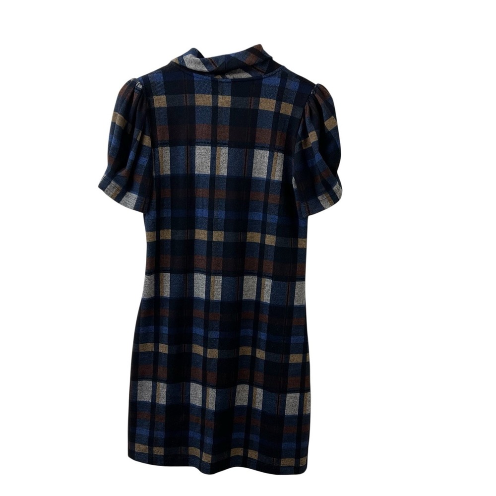 Jessica Howard JH Cowl Neck Sweater Dress Size S Brown Blue Plaid Fit &‎ Flare - Picture 2 of 4